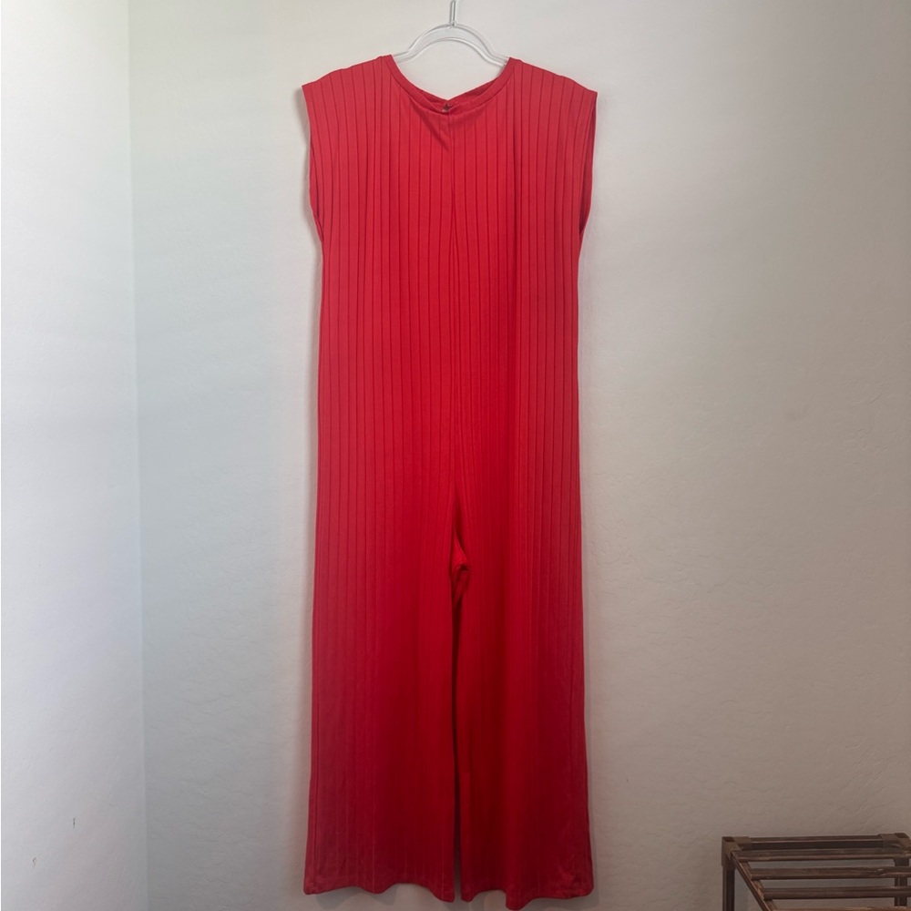 Zara Vibrant Red Ribbed Jumpsuit